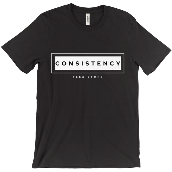Fitness Theme Tee | Gym Lover Gift Idea | Consistency T-Shirt Mens and Womens Black Shirts with Graphics by Flex Story Streetwear Brand flexstoryhoodies