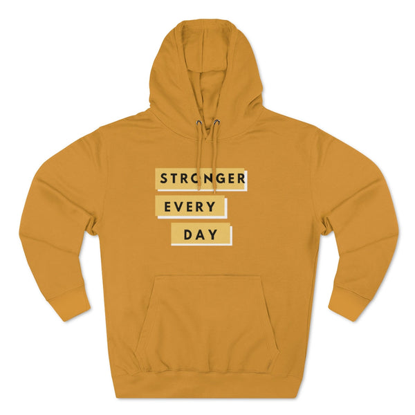 Sweatshirt Pullover Hoodie for Casual Streetwear Outfit Urban Fashion Fitness Inspired Gym Style Basic Clothing Motivational Aesthetic Look with Quote About Strength Mens and Womens Mustard Hoodie with Graphics by Flex Story Streetwear Brand flexstoryhoodies