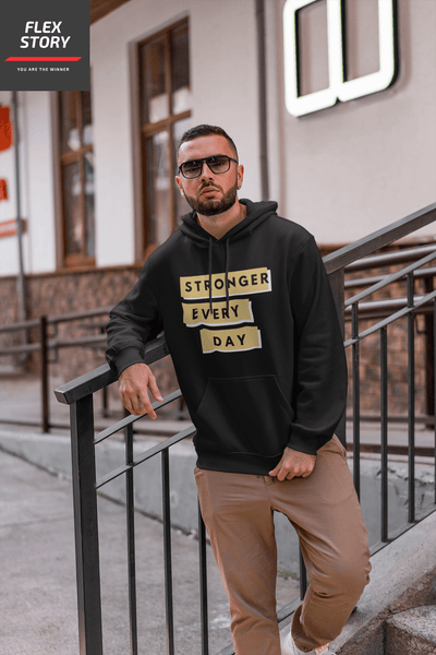 Sweatshirt Pullover Hoodie for Casual Streetwear Outfit Urban Fashion Fitness Inspired Gym Style Basic Clothing Motivational Aesthetic Look with Quote About Strength Mens and Womens Hoodie with Graphics by Flex Story Streetwear Brand flexstoryhoodies
