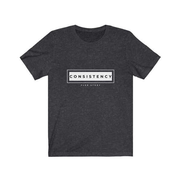 Fitness Theme Tee | Gym Lover Gift Idea | Consistency T-Shirt Mens and Womens Grey Shirts with Graphics by Flex Story Streetwear Brand flexstoryhoodies