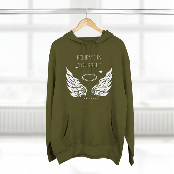 Angel Wings Hoodie | Believe in Yourself - Inspirational Hoodie | Cozy Sweatshirt Army Green Hoodie flexstoryhoodies Flex Story Your Story Matters