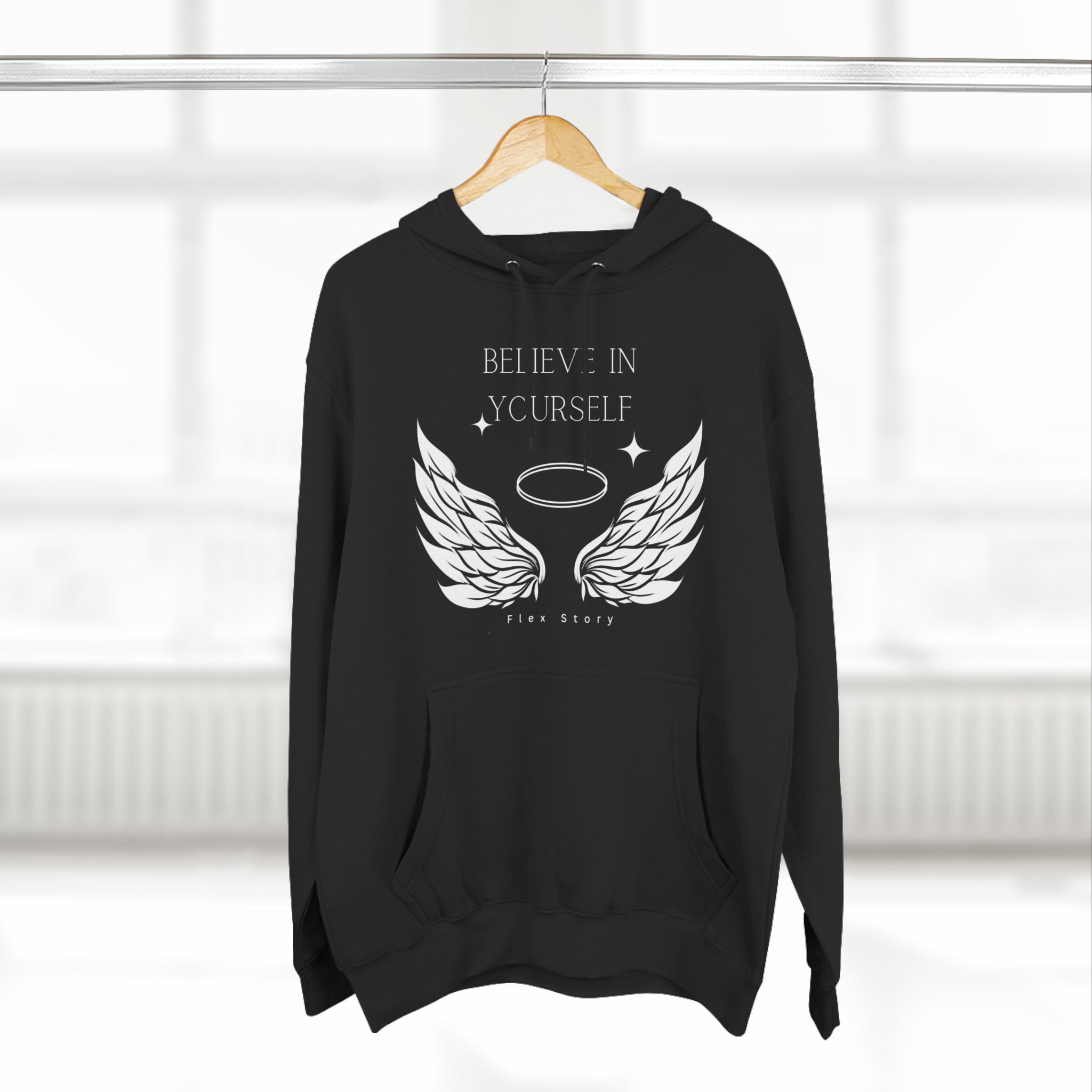 Angel Wings Hoodie | Believe in Yourself - Inspirational Hoodie | Cozy Sweatshirt Black Hoodie flexstoryhoodies Flex Story Your Story Matters