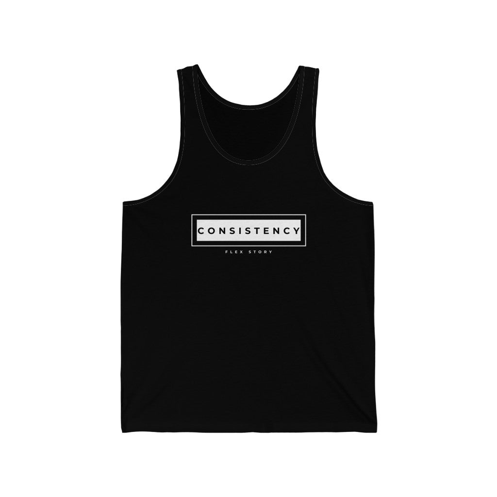 Consistency Fitness Tank Top | Consistency Quote Gym Tank Top | Motivational Mens and Womens Black Tank Top with Graphics by Flex Story Streetwear Brand flexstoryhoodies