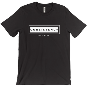 Fitness Theme Tee | Gym Lover Gift Idea | Consistency T-Shirt Mens and Womens Black Small (S) Shirts with Graphics by Flex Story Streetwear Brand flexstoryhoodies