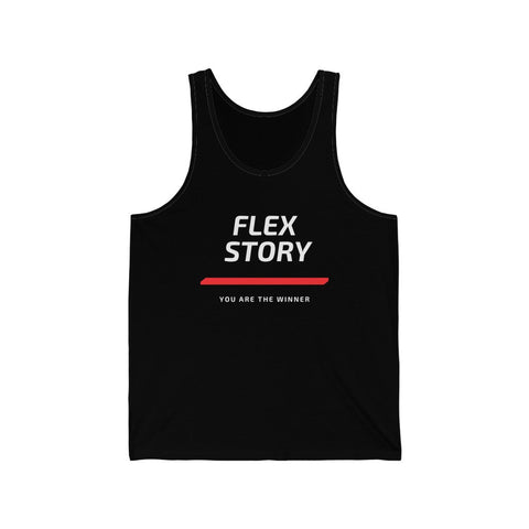 Flex Story Unisex Fitness Tank Top | Flex Story Gym Tank Top | Fitness Black Top Mens and Womens Black Tank Top with Graphics by Flex Story Streetwear Brand flexstoryhoodies