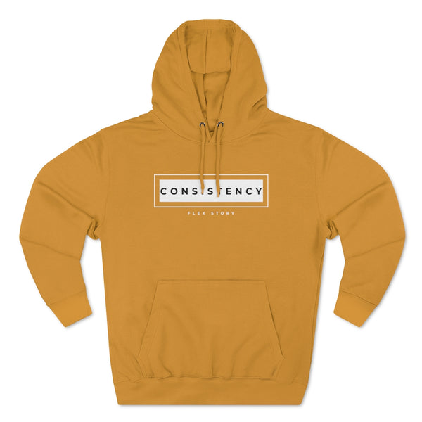 Sweatshirt Pullover Hoodie for Sweatshirt Outfit Streetwear Fashion Casual Style Basic Clothing Wear with Urban Aesthetics Fitness Motivation Quote Inspiring Consistency Mens and Womens Mustard Hoodie with Graphics by Flex Story Streetwear Brand flexstoryhoodies